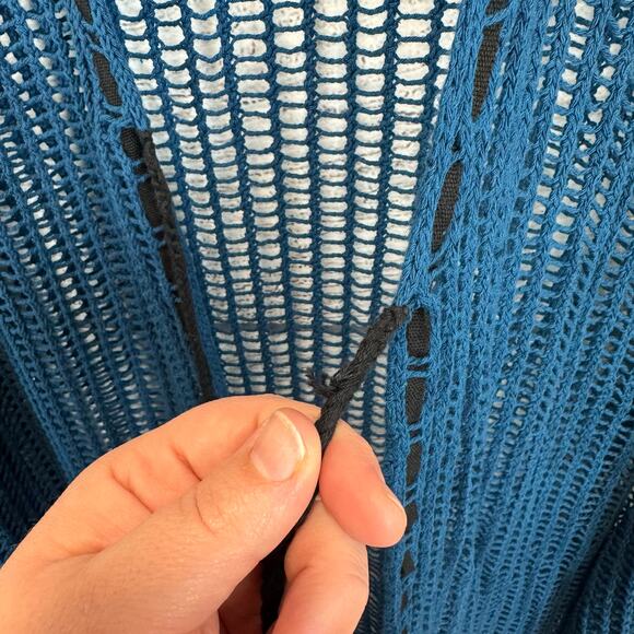 Free People Women's Blue Lattice Open Knit Tie Front Boho Cardigan Size Medium - Picture 7 of 12